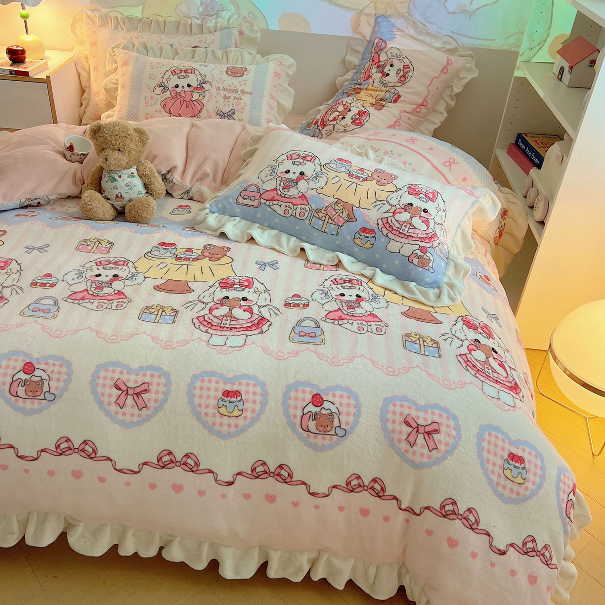 91家纺网 家纺一手货源 找家纺 沐慕 2025新款高克重花边款牛奶绒四件套 花边-洛丽塔