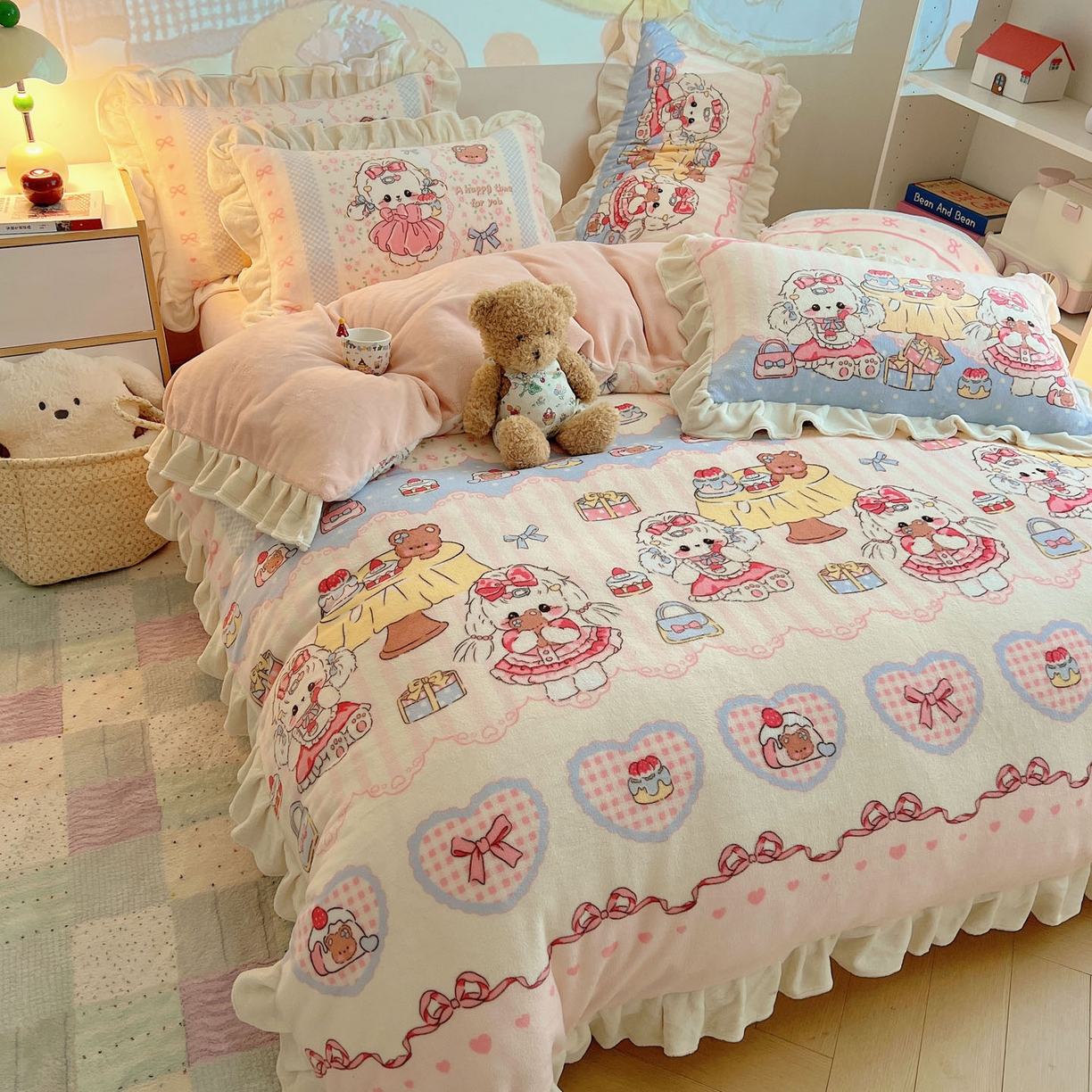 91家纺网 家纺一手货源 找家纺 沐慕 2025新款高克重花边款牛奶绒四件套 花边-洛丽塔