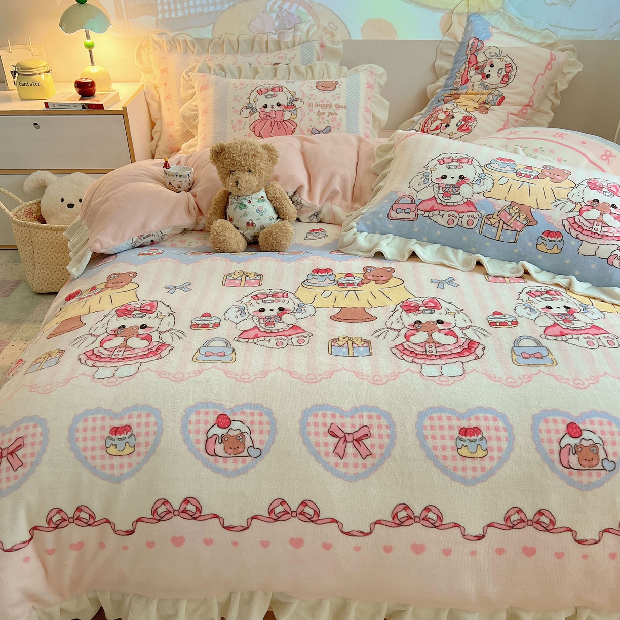 91家纺网 家纺一手货源 找家纺 沐慕 2025新款高克重花边款牛奶绒四件套 花边-洛丽塔