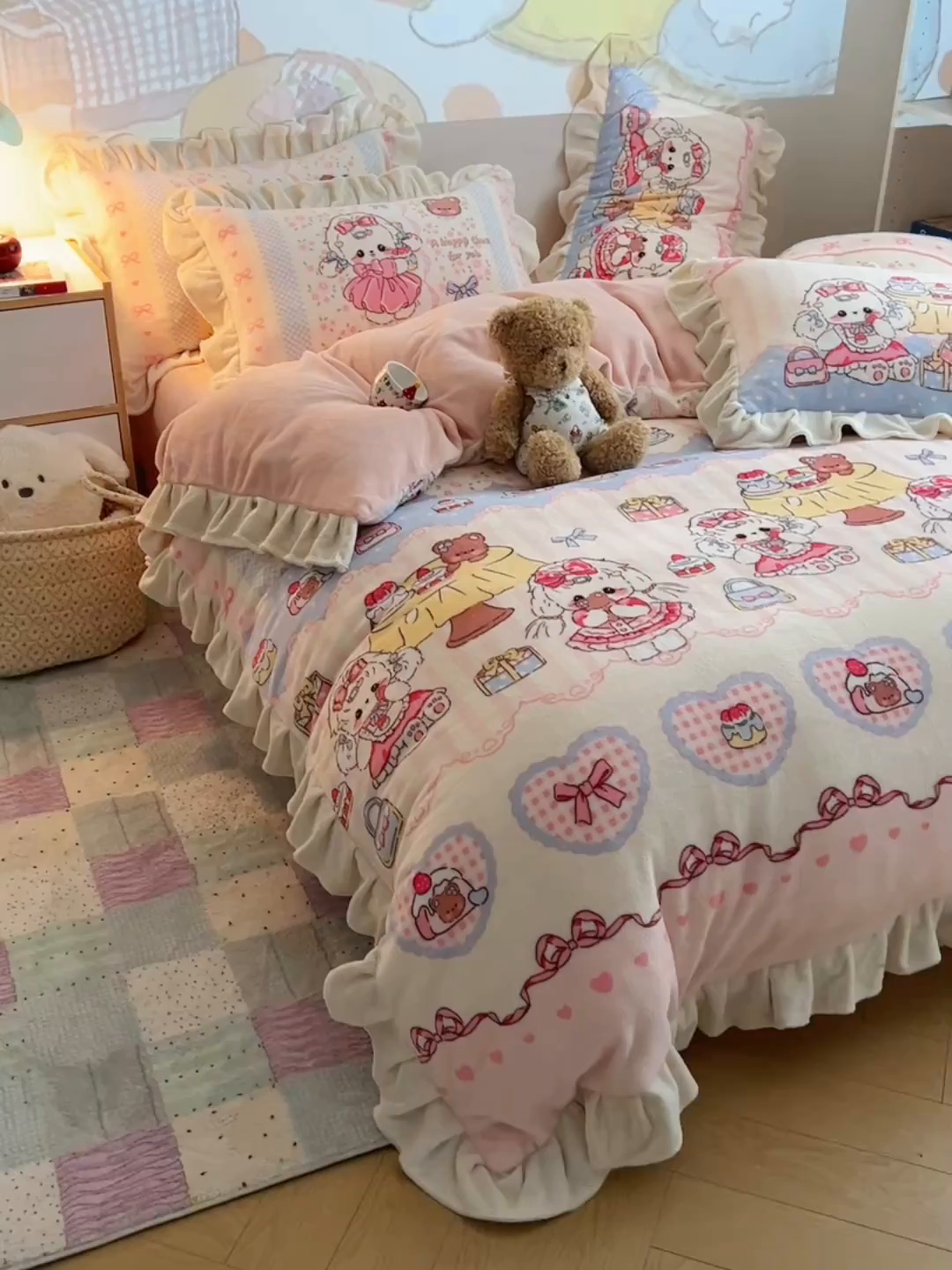 91家纺网 家纺一手货源 找家纺 沐慕 2025新款高克重花边款牛奶绒四件套 花边-洛丽塔