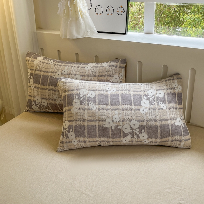 91家纺网 家纺一手货源 找家纺 菡宝 2025新款全棉纯棉色织双层纱提花四件套支持定制定做尺寸 埃利瑟-卡其