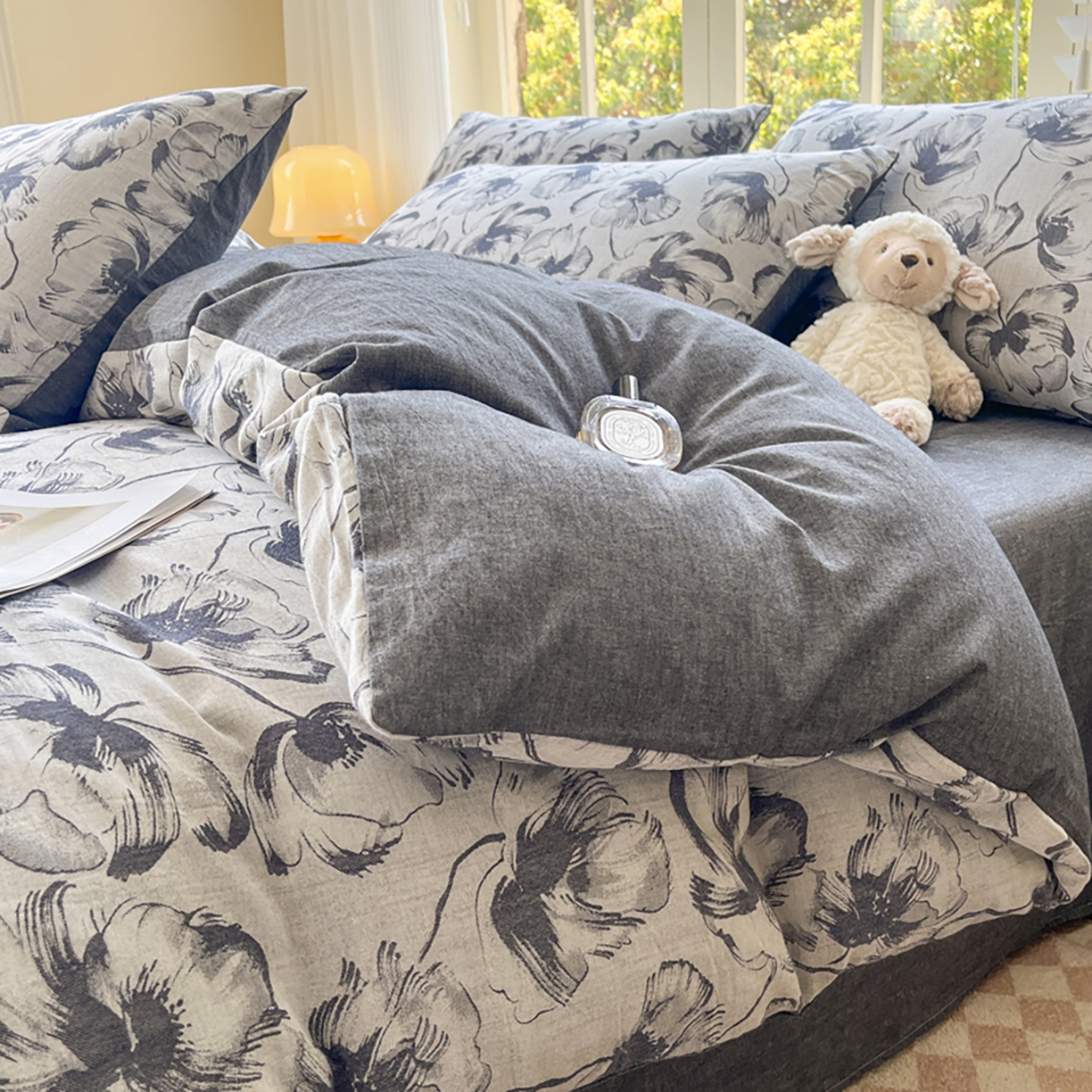 91家纺网 家纺一手货源 找家纺 菡宝 2025新款全棉纯棉色织双层纱提花四件套支持定制定做尺寸 梦幽