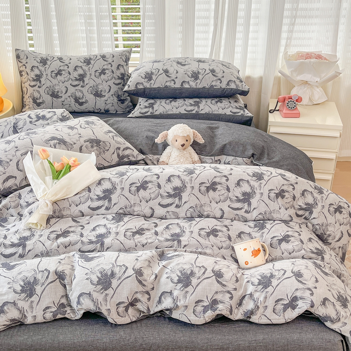 91家纺网 家纺一手货源 找家纺 菡宝 2025新款全棉纯棉色织双层纱提花四件套支持定制定做尺寸 梦幽