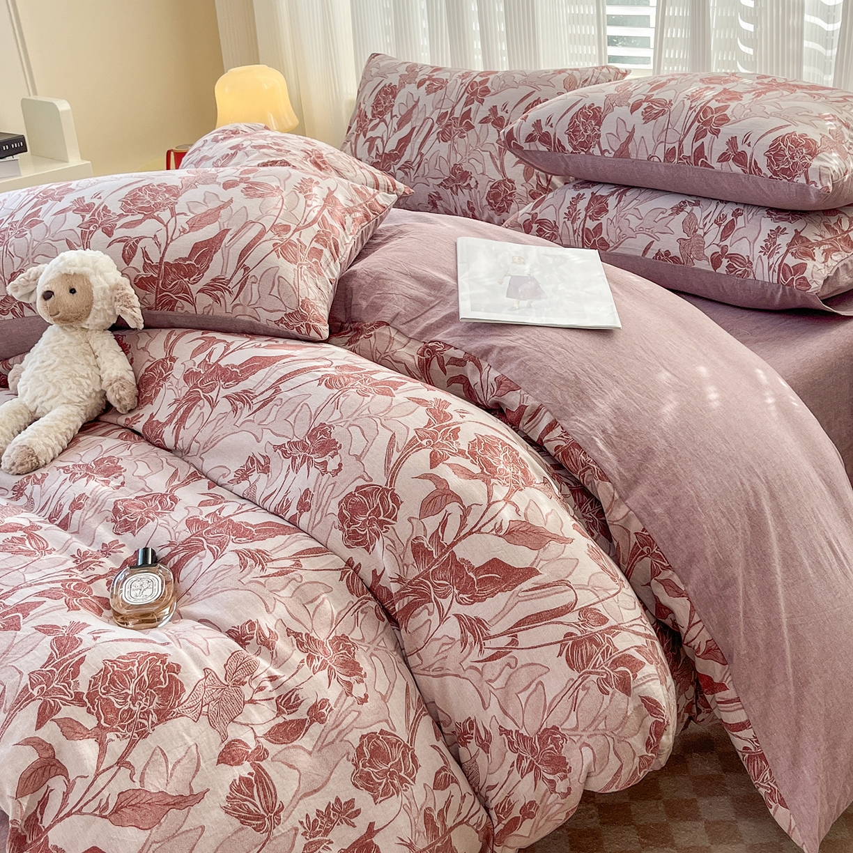 91家纺网 家纺一手货源 找家纺 菡宝 2025新款全棉纯棉色织双层纱提花四件套支持定制定做尺寸 洛里