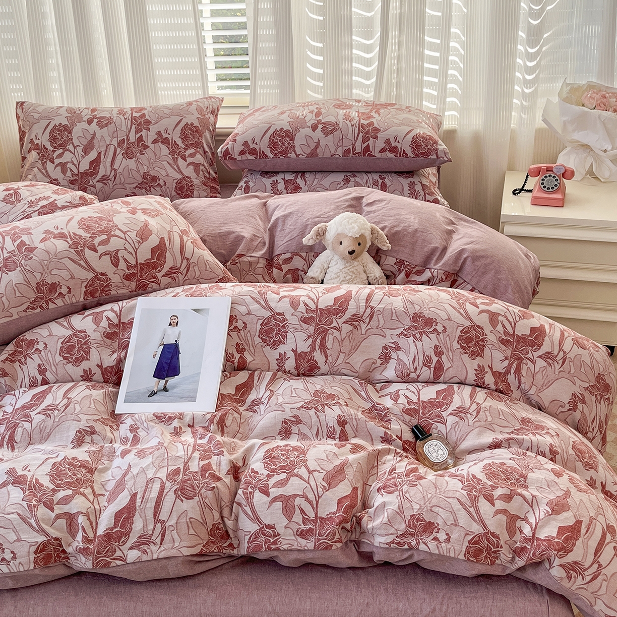 91家纺网 家纺一手货源 找家纺 菡宝 2025新款全棉纯棉色织双层纱提花四件套支持定制定做尺寸 洛里