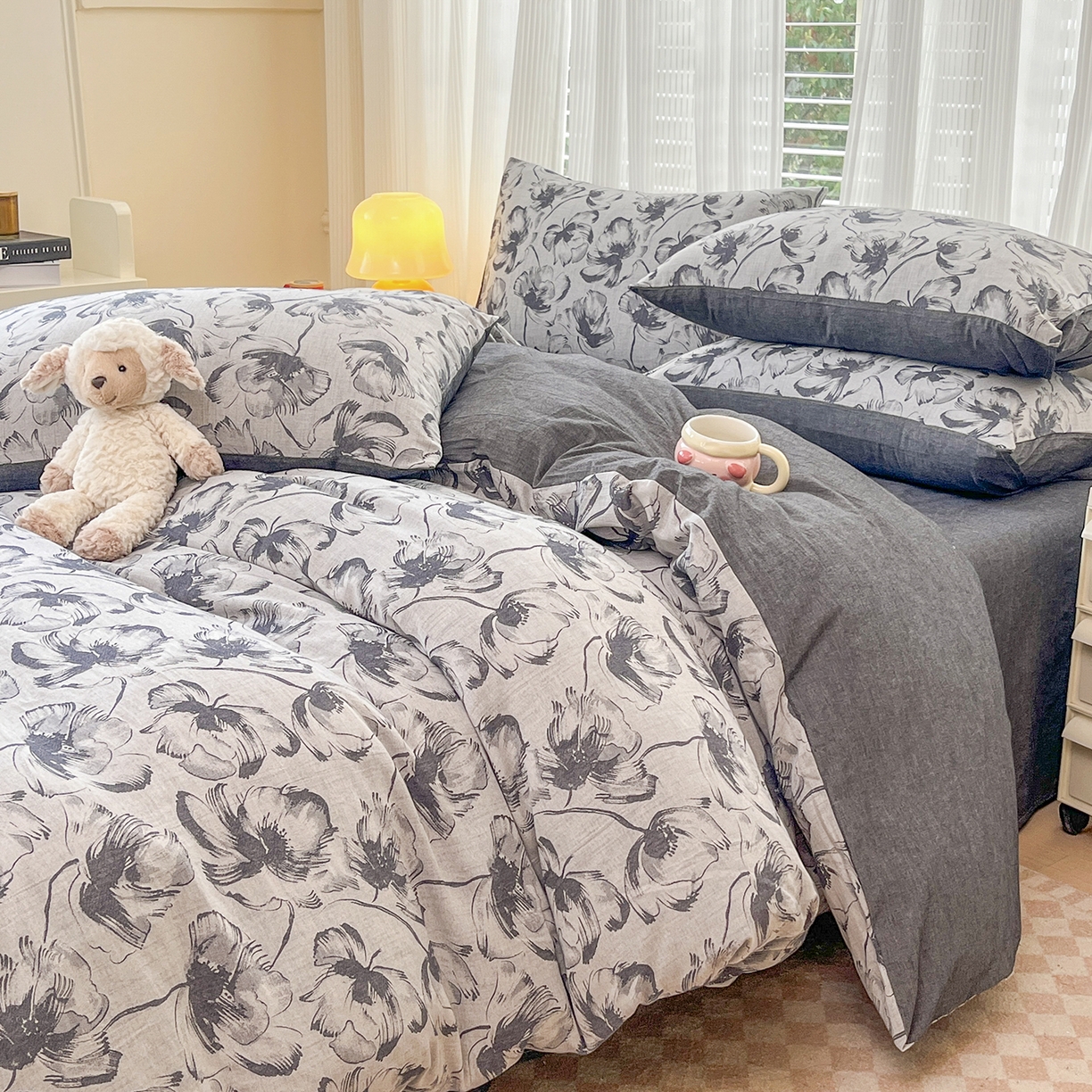 91家纺网 家纺一手货源 找家纺 菡宝 2025新款全棉纯棉色织双层纱提花四件套支持定制定做尺寸 梦幽