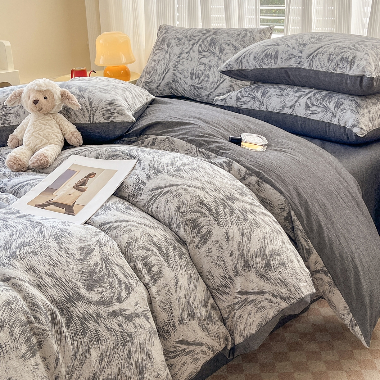 91家纺网 家纺一手货源 找家纺 菡宝 2025新款全棉纯棉色织双层纱提花四件套支持定制定做尺寸 豹纹