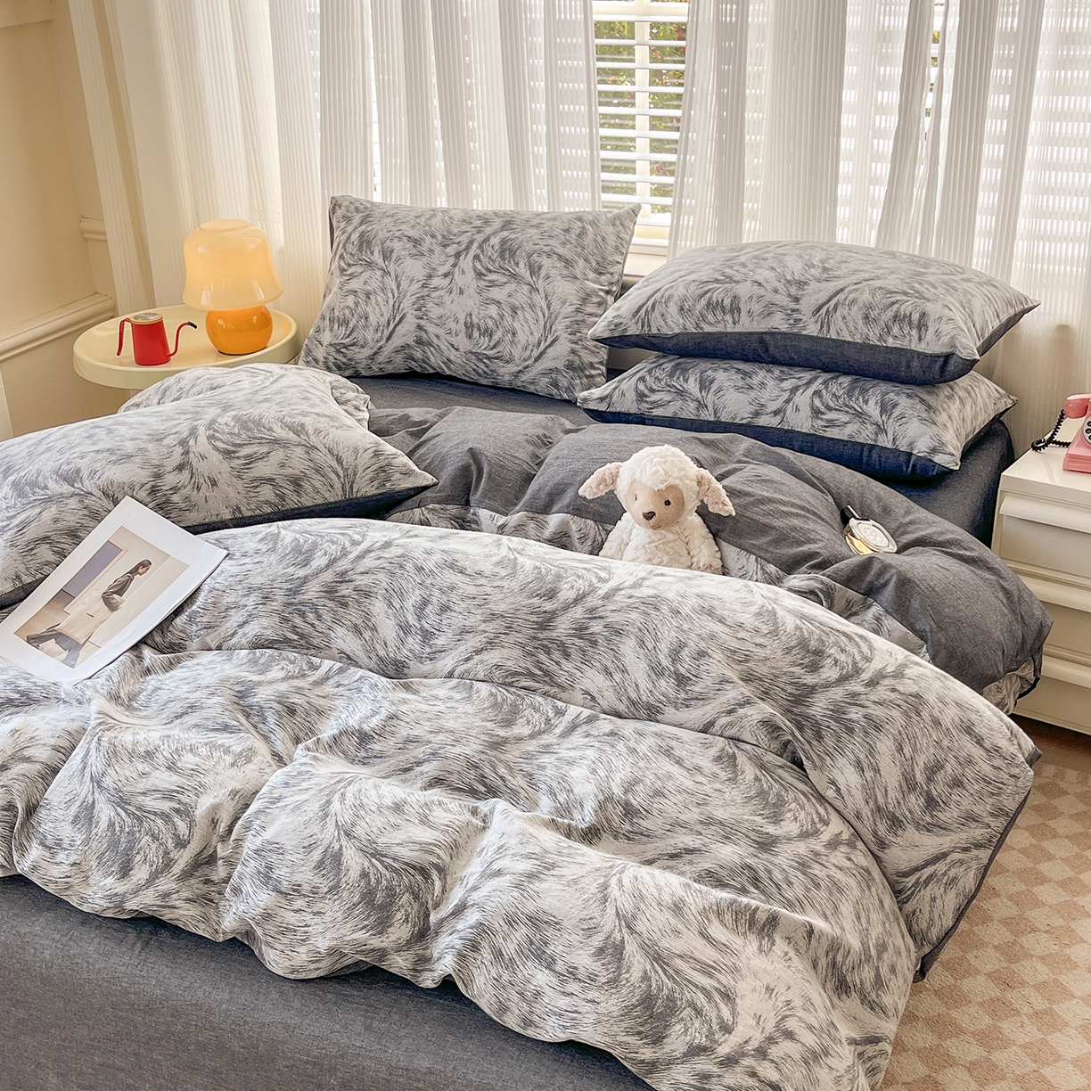 91家纺网 家纺一手货源 找家纺 菡宝 2025新款全棉纯棉色织双层纱提花四件套支持定制定做尺寸 豹纹