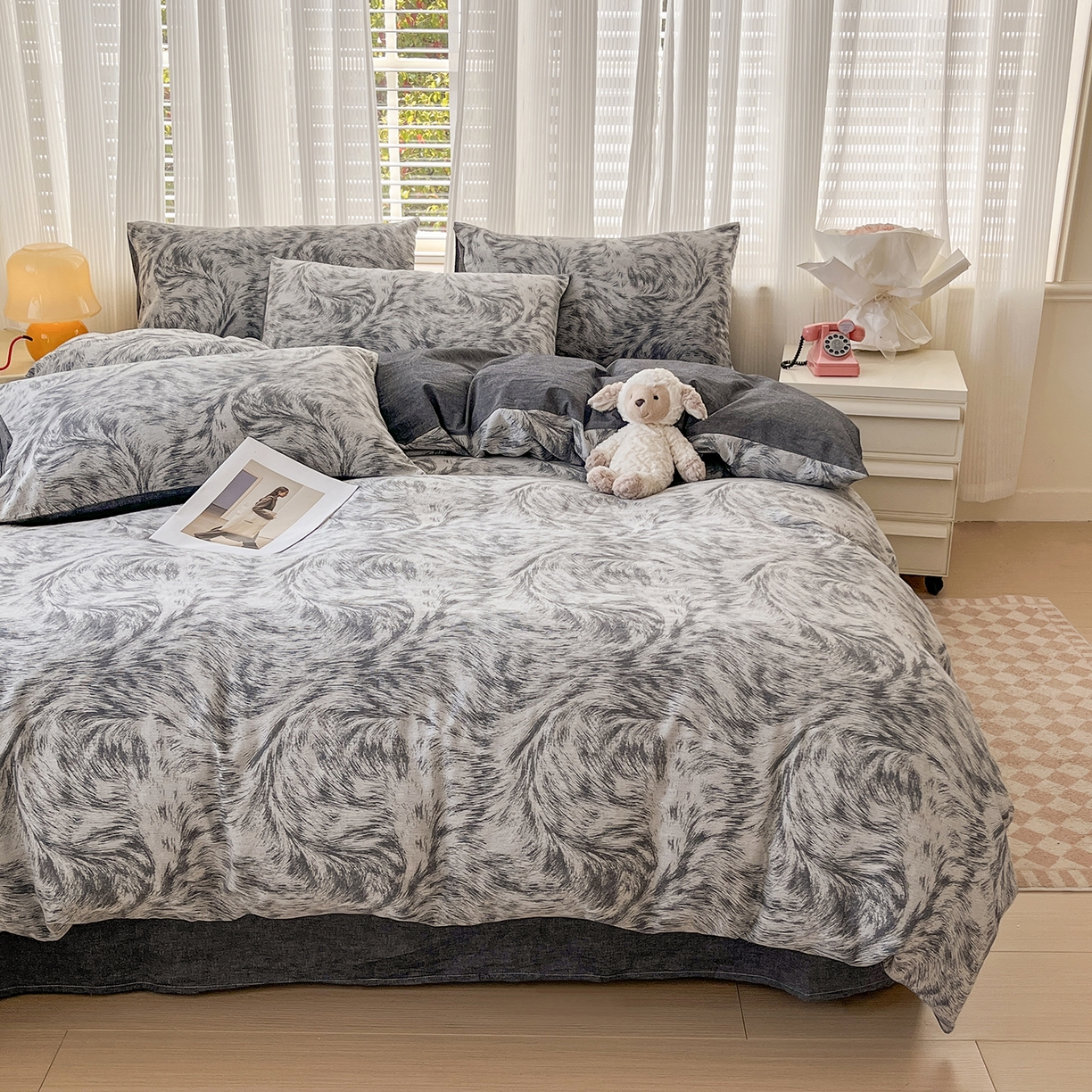 91家纺网 家纺一手货源 找家纺 菡宝 2025新款全棉纯棉色织双层纱提花四件套支持定制定做尺寸 豹纹