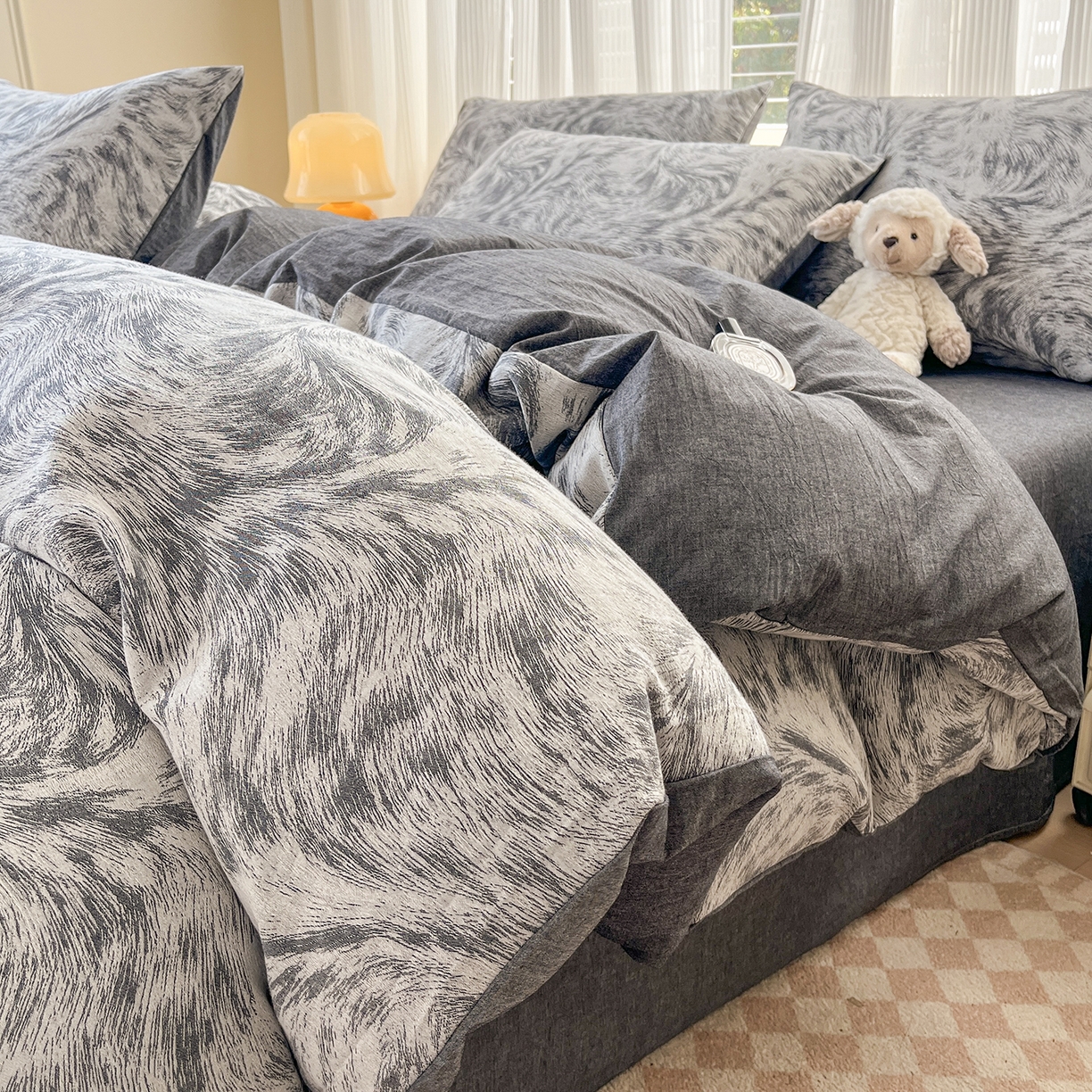 菡宝 2025新款全棉纯棉色织双层纱提花四件套支持定制定做尺寸 豹纹