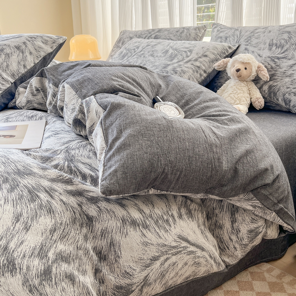 91家纺网 家纺一手货源 找家纺 菡宝 2025新款全棉纯棉色织双层纱提花四件套支持定制定做尺寸 豹纹