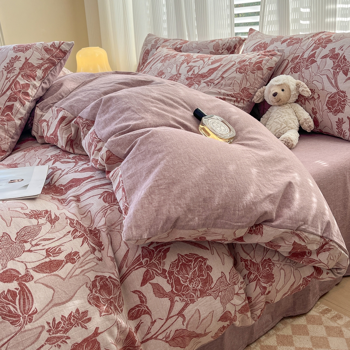 91家纺网 家纺一手货源 找家纺 菡宝 2025新款全棉纯棉色织双层纱提花四件套支持定制定做尺寸 洛里