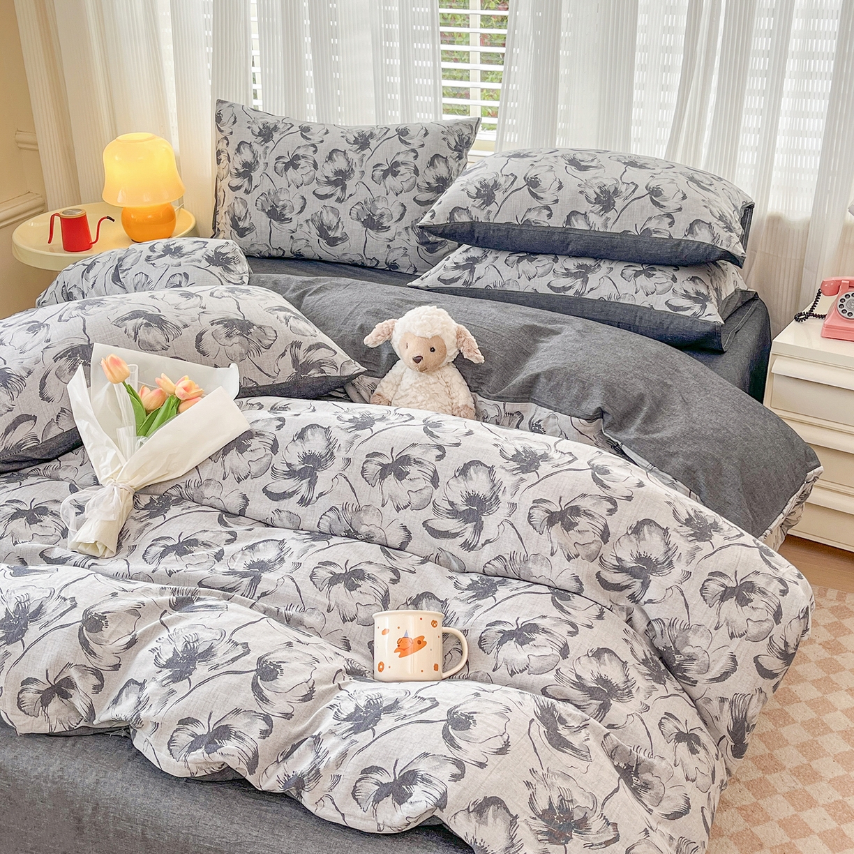 91家纺网 家纺一手货源 找家纺 菡宝 2025新款全棉纯棉色织双层纱提花四件套支持定制定做尺寸 梦幽