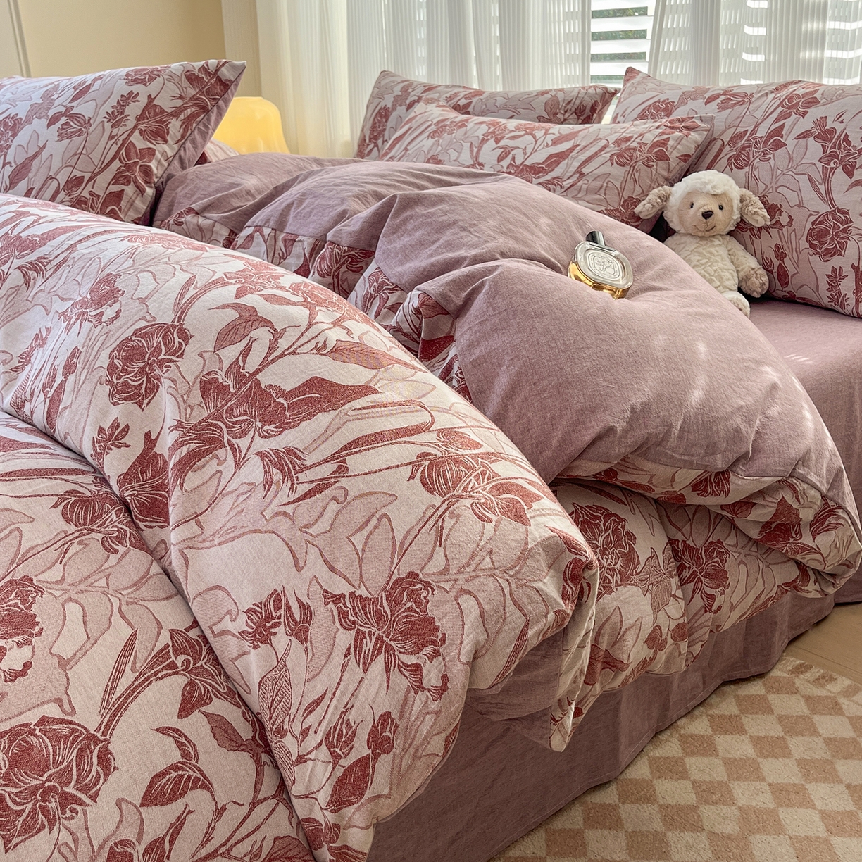 菡宝 2025新款全棉纯棉色织双层纱提花四件套支持定制定做尺寸 洛里