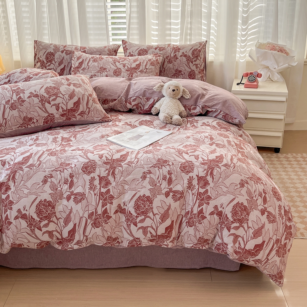 91家纺网 家纺一手货源 找家纺 菡宝 2025新款全棉纯棉色织双层纱提花四件套支持定制定做尺寸 洛里