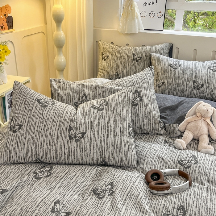 91家纺网 家纺一手货源 找家纺 菡宝 2025新款全棉纯棉色织双层纱提花四件套支持定制定做尺寸 蝶舞-灰