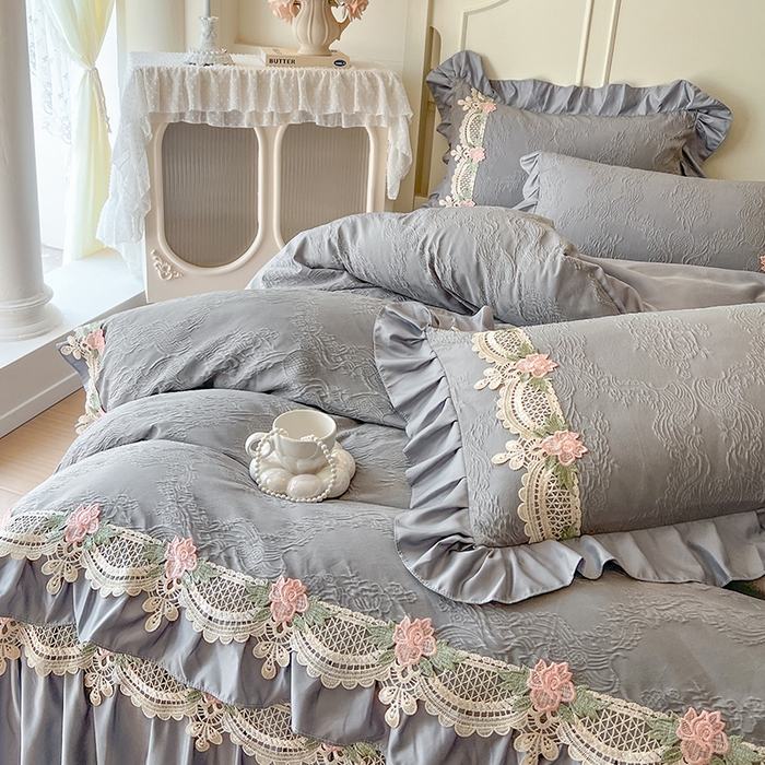 91家纺网 家纺一手货源 找家纺 （总）网红馆（ck家纺） 2025新款水洗真丝蕾丝刺绣床裙四件套-慕尚