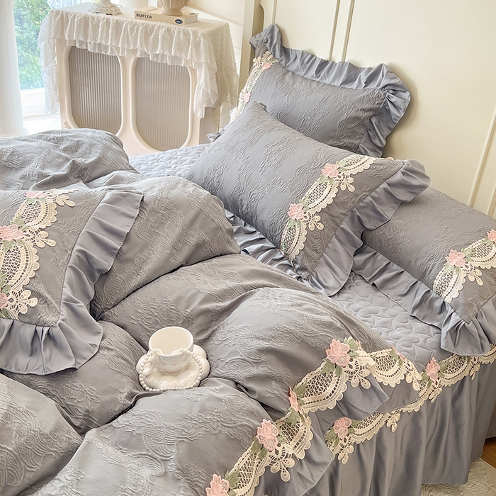 91家纺网 家纺一手货源 找家纺 （总）网红馆（ck家纺） 2025新款水洗真丝蕾丝刺绣床裙四件套-慕尚