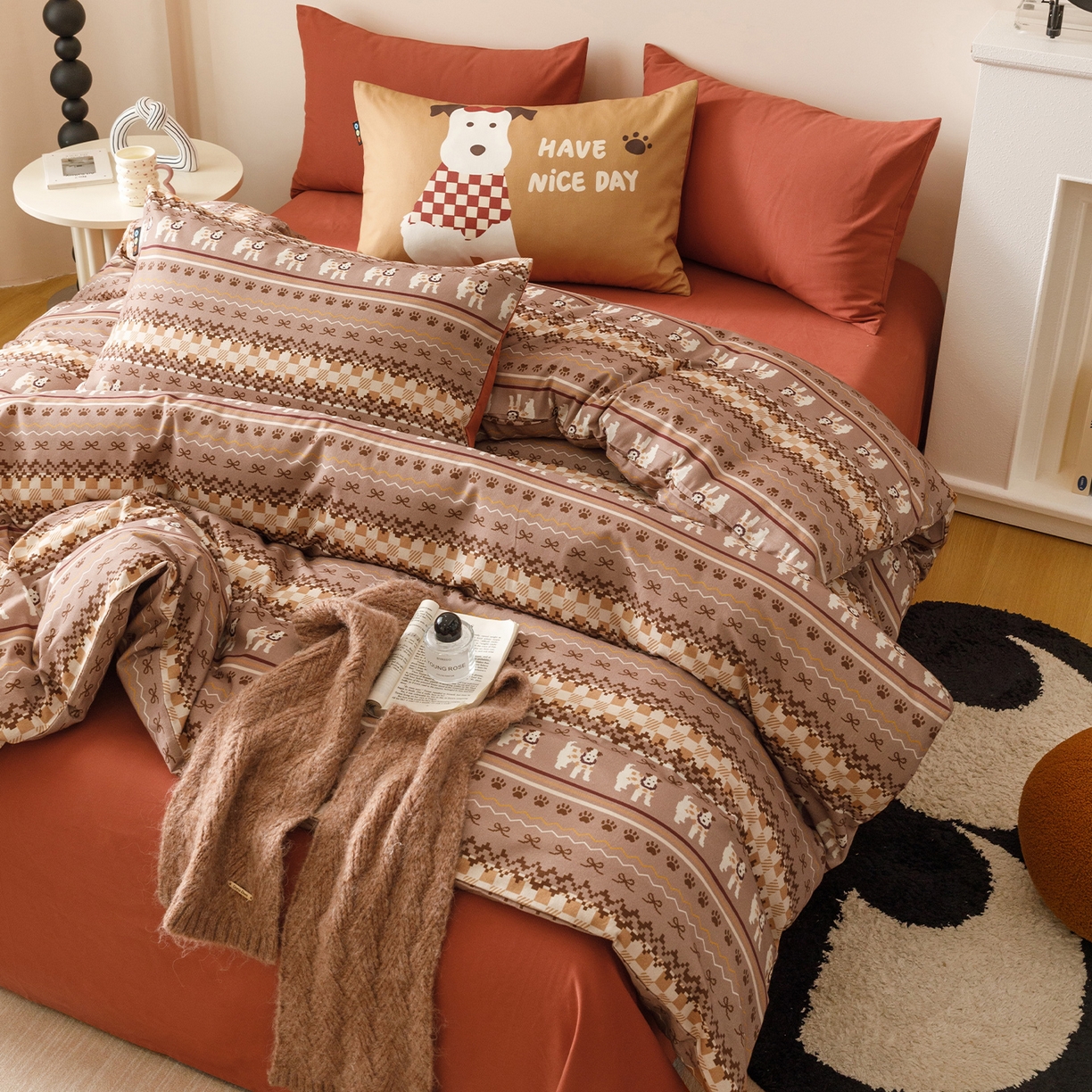 91家纺网 家纺一手货源 找家纺 （总）RYB红黄兰 2025新款费尔岛系全棉纯棉加厚磨毛数码印花四件套