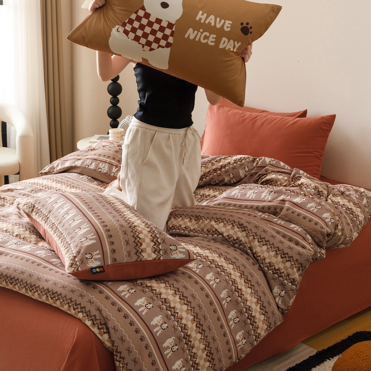 91家纺网 家纺一手货源 找家纺 （总）RYB红黄兰 2025新款费尔岛系全棉纯棉加厚磨毛数码印花四件套