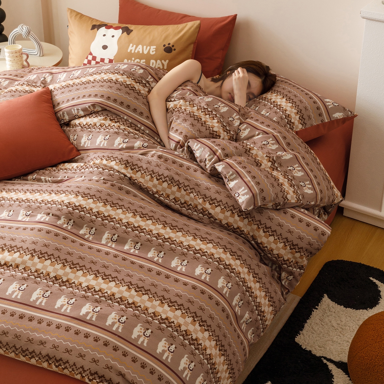 91家纺网 家纺一手货源 找家纺 （总）RYB红黄兰 2025新款费尔岛系全棉纯棉加厚磨毛数码印花四件套