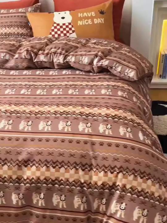 91家纺网 家纺一手货源 找家纺 （总）RYB红黄兰 2025新款费尔岛系全棉纯棉加厚磨毛数码印花四件套