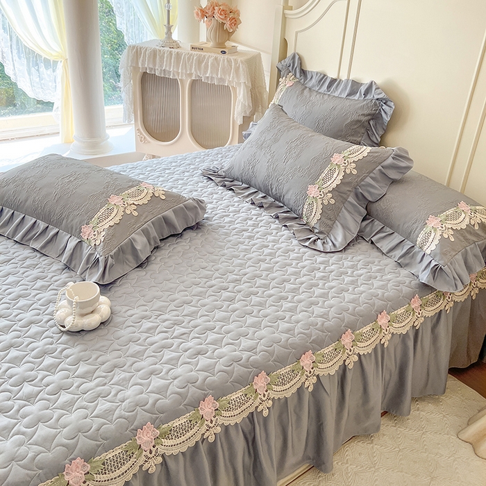 91家纺网 家纺一手货源 找家纺 网红馆（ck家纺） 2025新款水洗真丝蕾丝刺绣床裙系列-慕尚 工装灰