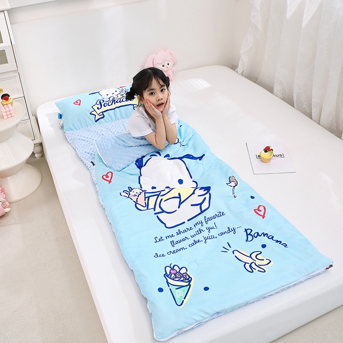 91家纺网 家纺一手货源 找家纺 八零年代 2025新款三丽鸥正版秋冬加厚儿童一体睡袋大宝宝绒防踢被大版卡通懒人被子（含防伪标） 帕恰狗