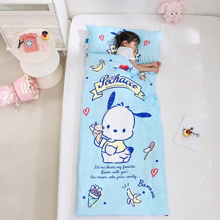 91家纺网 家纺一手货源 找家纺 八零年代 2025新款三丽鸥正版秋冬加厚儿童一体睡袋大宝宝绒防踢被大版卡通懒人被子（含防伪标） 帕恰狗