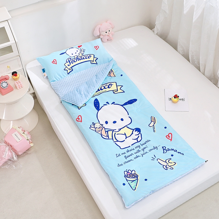 91家纺网 家纺一手货源 找家纺 八零年代 2025新款三丽鸥正版秋冬加厚儿童一体睡袋大宝宝绒防踢被大版卡通懒人被子（含防伪标） 帕恰狗