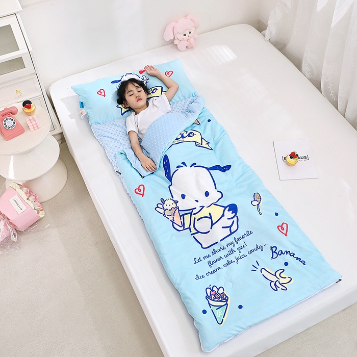 91家纺网 家纺一手货源 找家纺 八零年代 2025新款三丽鸥正版秋冬加厚儿童一体睡袋大宝宝绒防踢被大版卡通懒人被子（含防伪标） 帕恰狗
