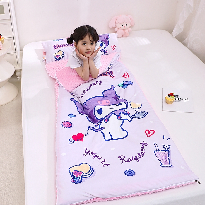 91家纺网 家纺一手货源 找家纺 八零年代 2025新款三丽鸥正版秋冬加厚儿童一体睡袋大宝宝绒防踢被大版卡通懒人被子（含防伪标） 甜甜库洛米