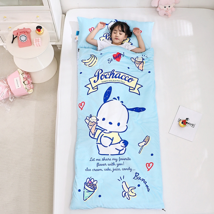 91家纺网 家纺一手货源 找家纺 八零年代 2025新款三丽鸥正版秋冬加厚儿童一体睡袋大宝宝绒防踢被大版卡通懒人被子（含防伪标） 帕恰狗