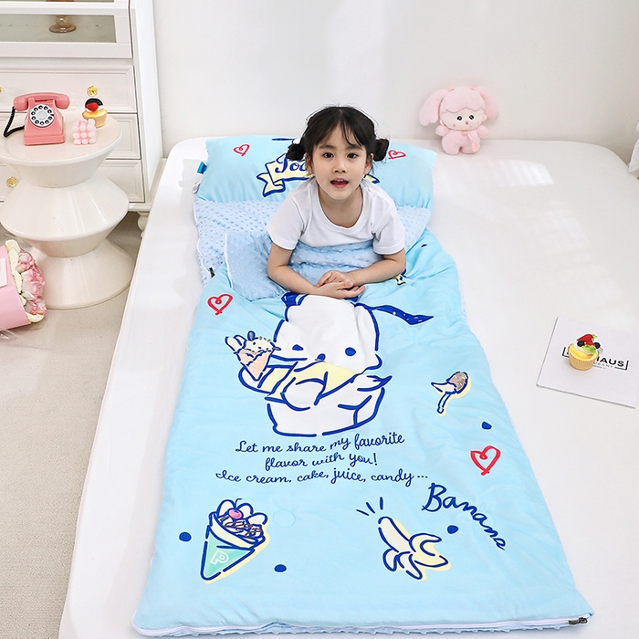 91家纺网 家纺一手货源 找家纺 八零年代 2025新款三丽鸥正版秋冬加厚儿童一体睡袋大宝宝绒防踢被大版卡通懒人被子（含防伪标） 帕恰狗