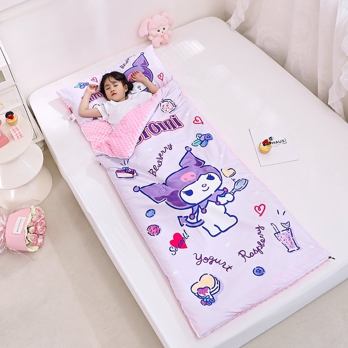 91家纺网 家纺一手货源 找家纺 八零年代 2025新款三丽鸥正版秋冬加厚儿童一体睡袋大宝宝绒防踢被大版卡通懒人被子（含防伪标） 甜甜库洛米