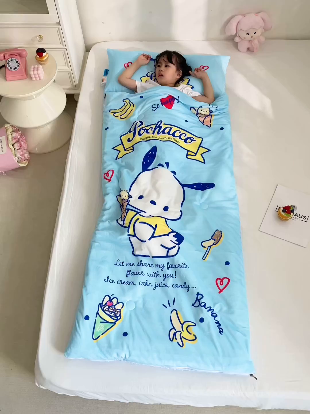 91家纺网 家纺一手货源 找家纺 八零年代 2025新款三丽鸥正版秋冬加厚儿童一体睡袋大宝宝绒防踢被大版卡通懒人被子（含防伪标） 帕恰狗