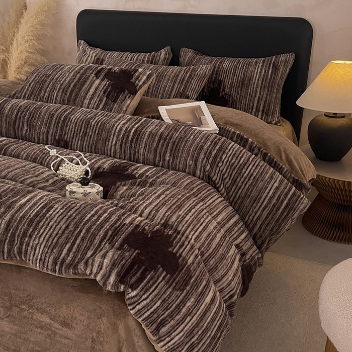 91家纺网 家纺一手货源 找家纺 （总）铠畅家纺 2025新款美拉德风格兔毛绒床单四件套