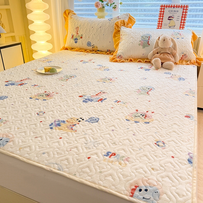 美达家纺 2025新款高克重牛奶绒夹棉床垫 恐龙星球