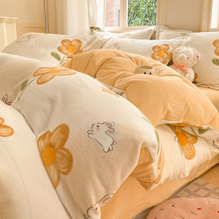 沐慕 2025新款高克重牛奶绒四件套 牛奶绒-花漾兔
