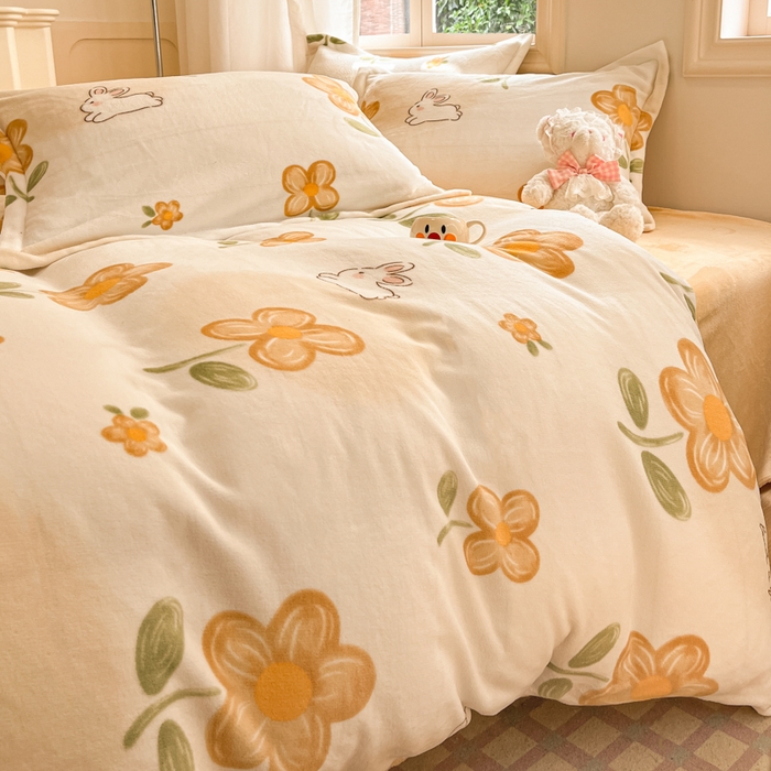 91家纺网 家纺一手货源 找家纺 沐慕 2025新款高克重牛奶绒四件套 牛奶绒-花漾兔