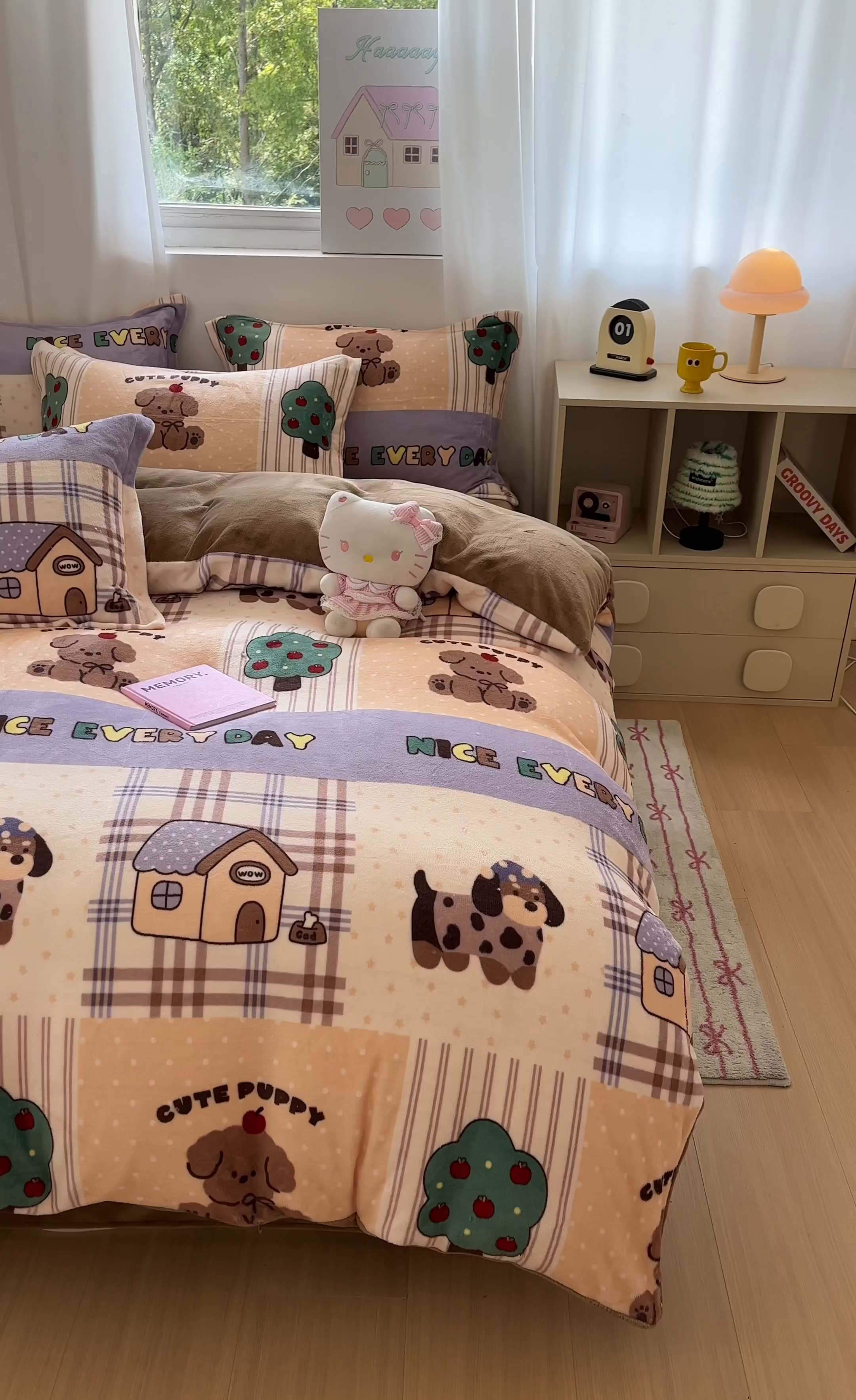 91家纺网 家纺一手货源 找家纺 沐慕 2025新款高克重牛奶绒四件套 牛奶绒-卡其块块狗