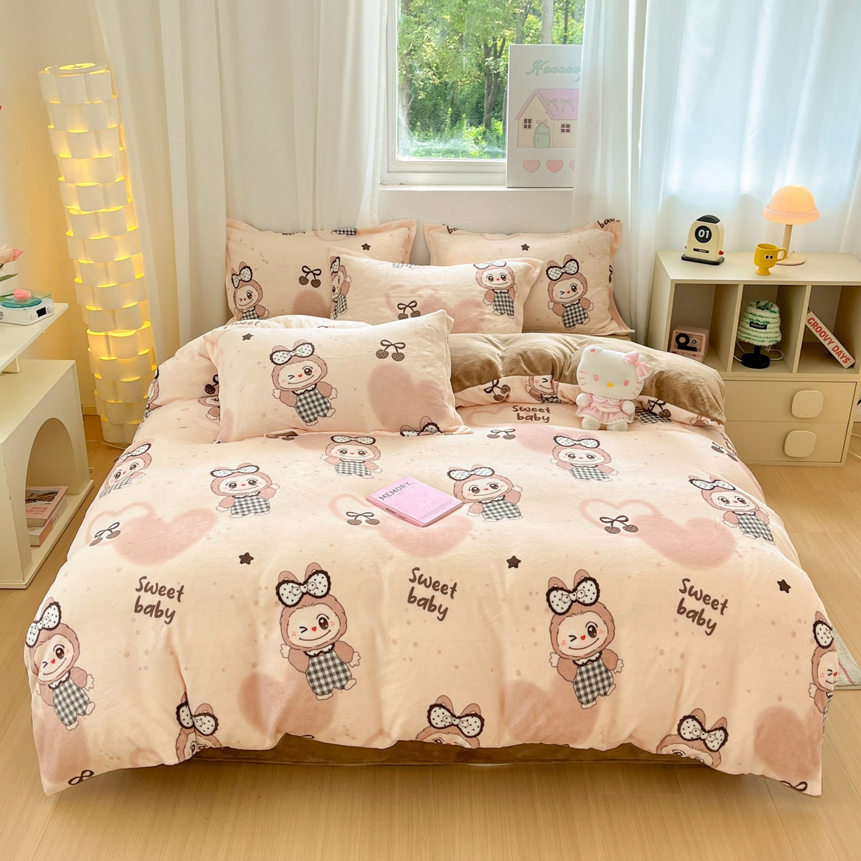 91家纺网 家纺一手货源 找家纺 沐慕 2025新款高克重牛奶绒四件套 牛奶绒-可爱布布