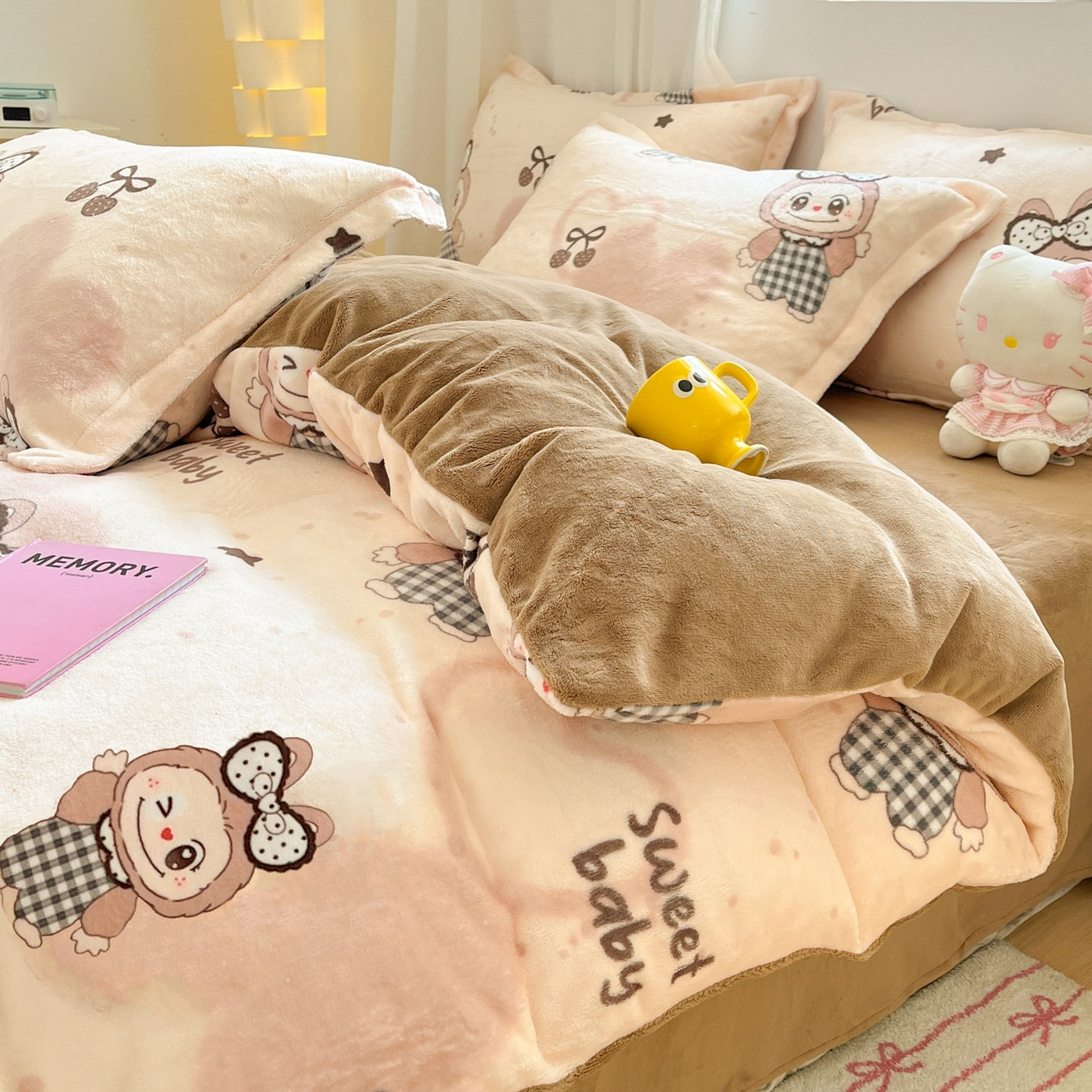 91家纺网 家纺一手货源 找家纺 沐慕 2025新款高克重牛奶绒四件套 牛奶绒-可爱布布