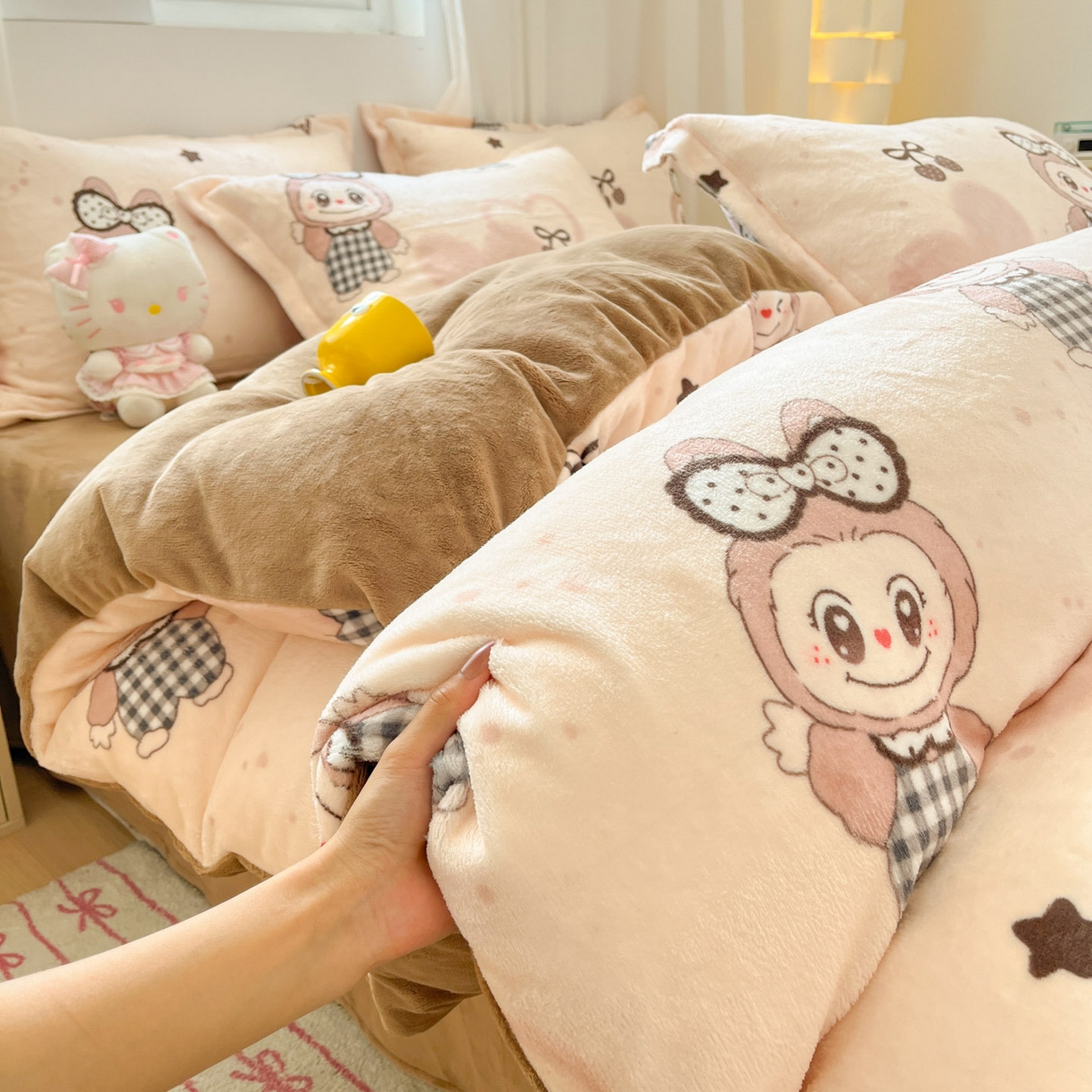 91家纺网 家纺一手货源 找家纺 沐慕 2025新款高克重牛奶绒四件套 牛奶绒-可爱布布