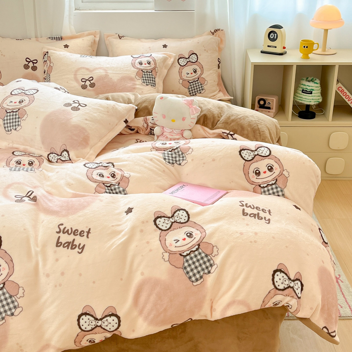 91家纺网 家纺一手货源 找家纺 沐慕 2025新款高克重牛奶绒四件套 牛奶绒-可爱布布