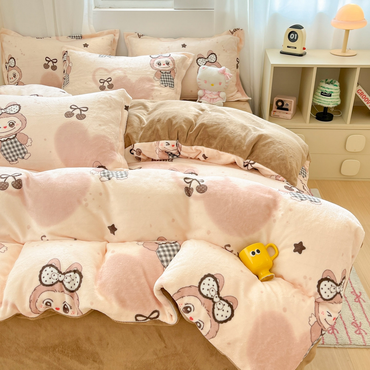 91家纺网 家纺一手货源 找家纺 沐慕 2025新款高克重牛奶绒四件套 牛奶绒-可爱布布