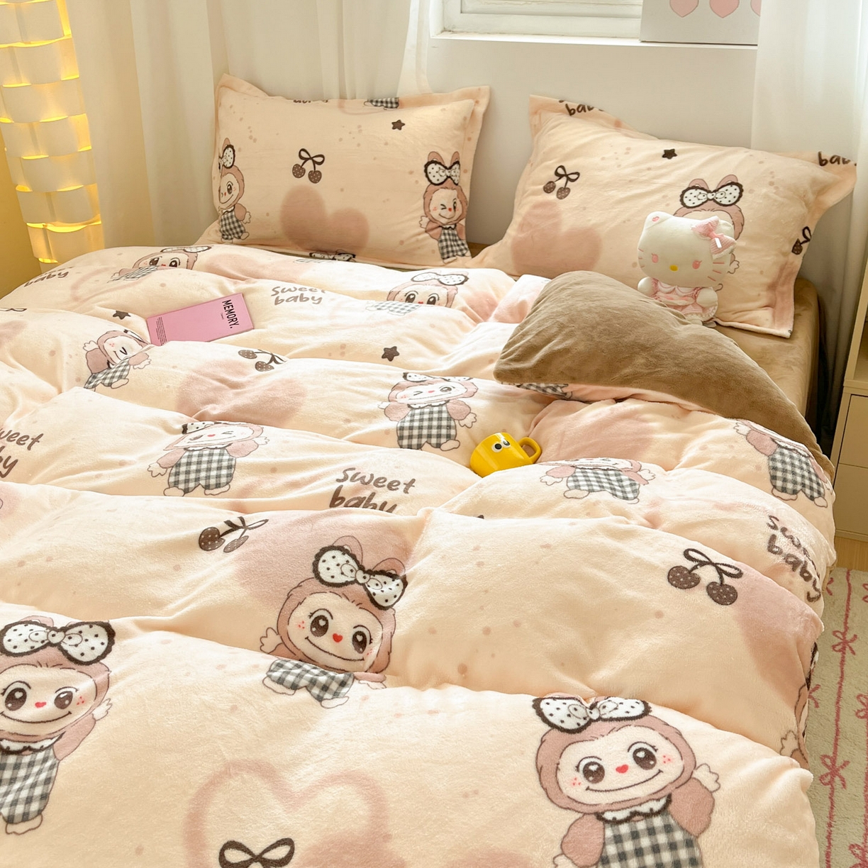 91家纺网 家纺一手货源 找家纺 沐慕 2025新款高克重牛奶绒四件套 牛奶绒-可爱布布