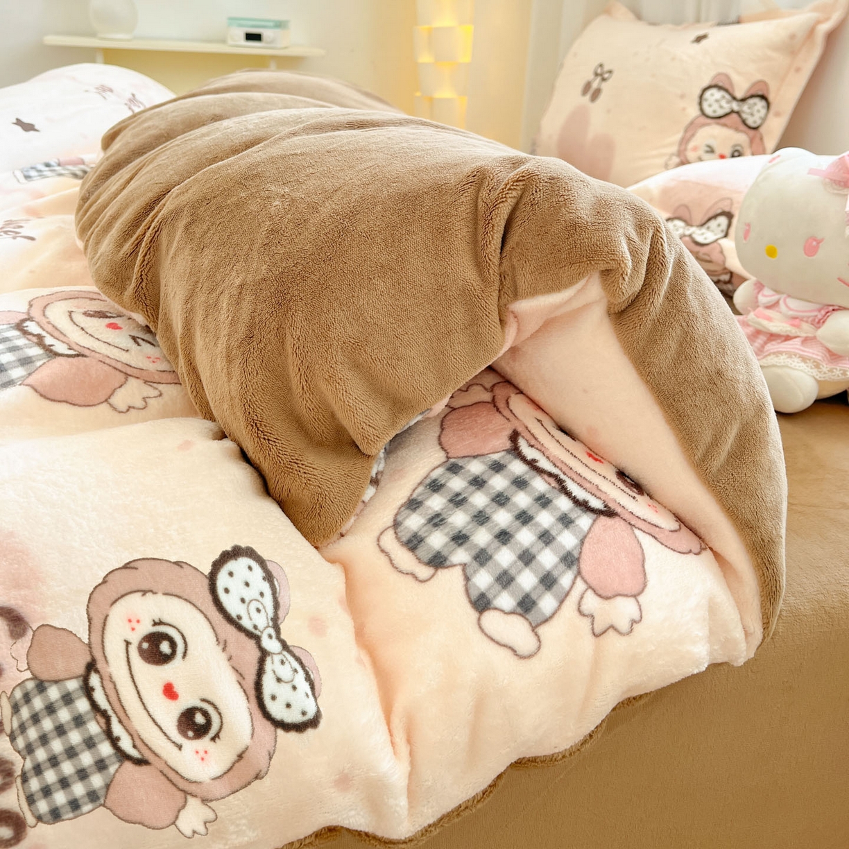 91家纺网 家纺一手货源 找家纺 沐慕 2025新款高克重牛奶绒四件套 牛奶绒-可爱布布