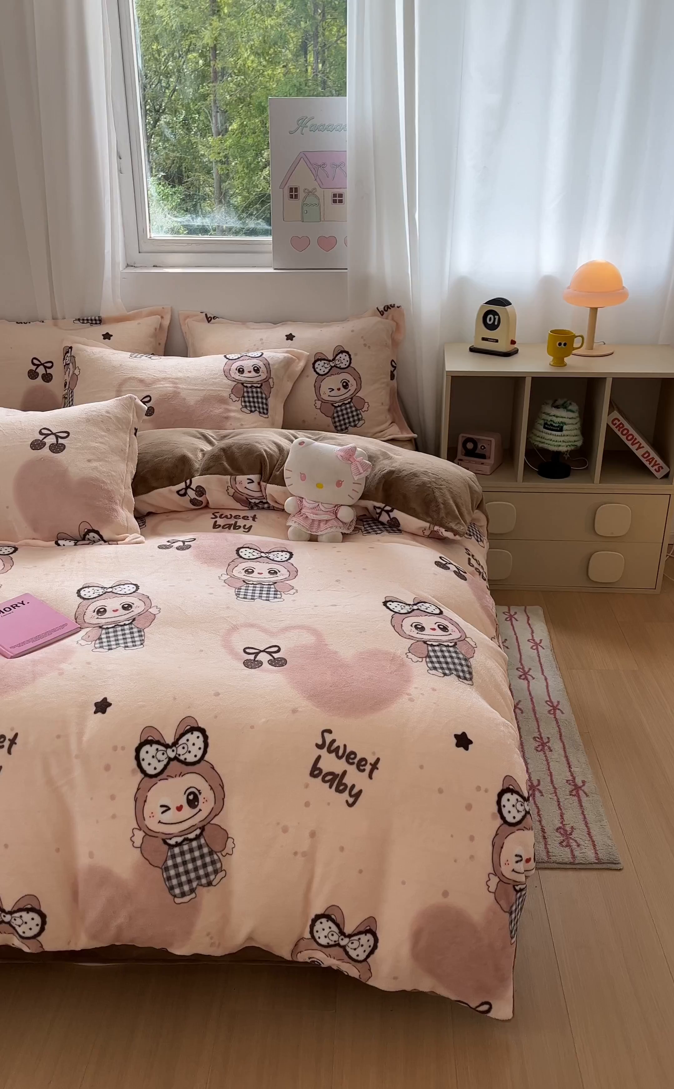 91家纺网 家纺一手货源 找家纺 沐慕 2025新款高克重牛奶绒四件套 牛奶绒-可爱布布