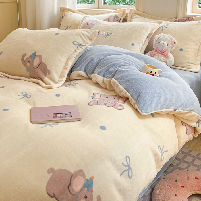 91家纺网 家纺一手货源 找家纺 沐慕 2025新款高克重牛奶绒四件套 牛奶绒-可爱小象